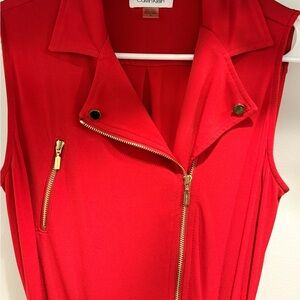 Calvin Klein Red Jumpsuit with Gold Zippers